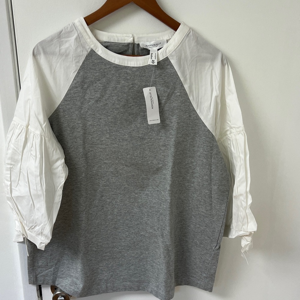 Addition Elle Grey Body with White Raglan Balloon Sleeve Top
